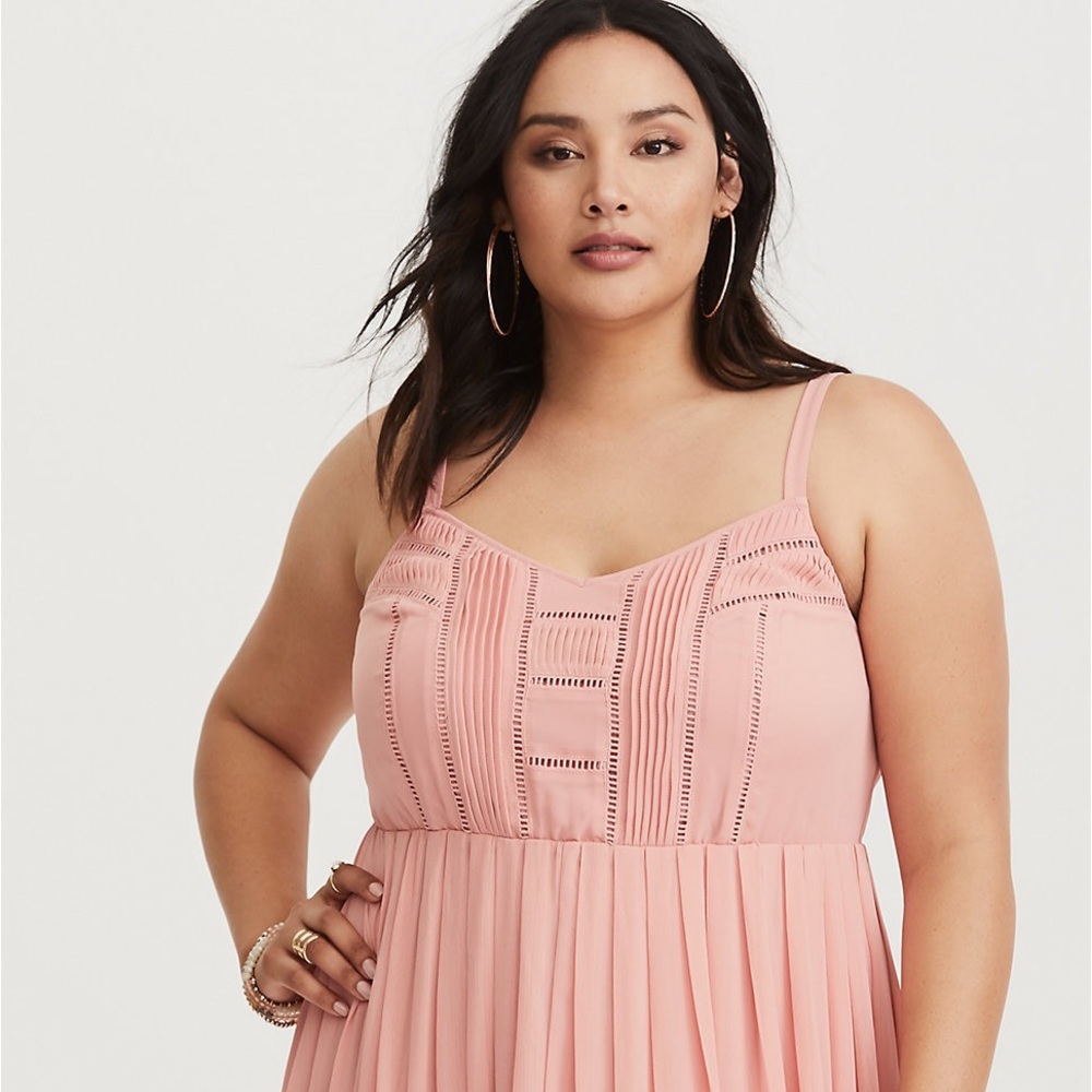 Torrid Blush Pleat & Eyelet Chiffon Maxi Dress